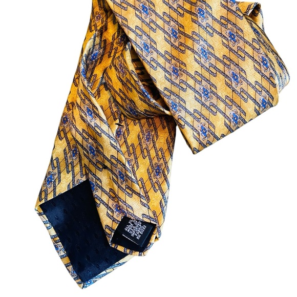 Puritan Stain Resistant Geometric Print Mens Neck Tie Tan Blue 100% Silk USA - Picture 2 of 4